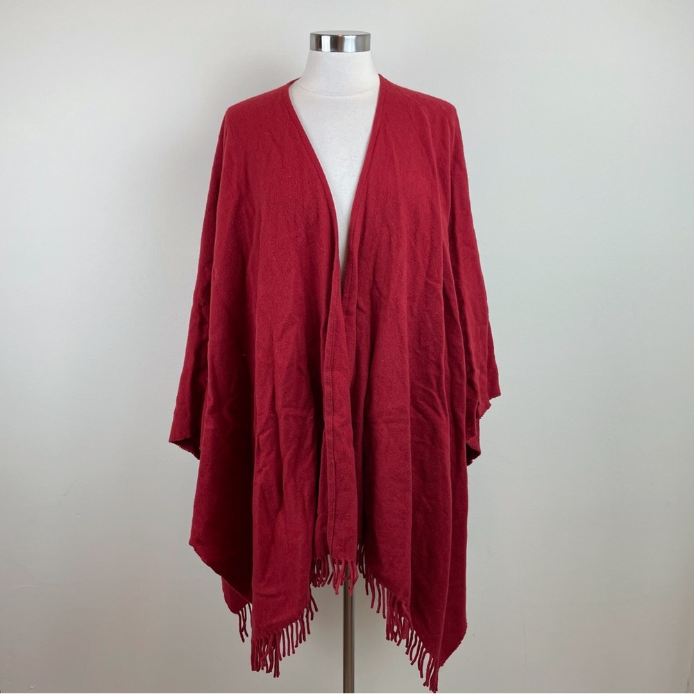 Cushendale Ireland Solid Red 100% Pure Lambswool Poncho Shawl Sweater Women
